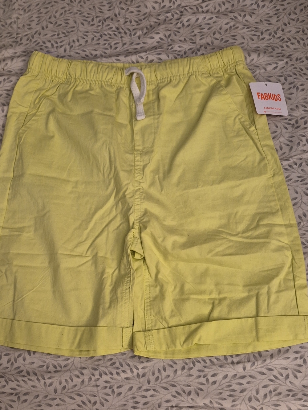 NWT- Fabkids Lemon Yellow Drawstring Flat Front Shorts. Girls XL